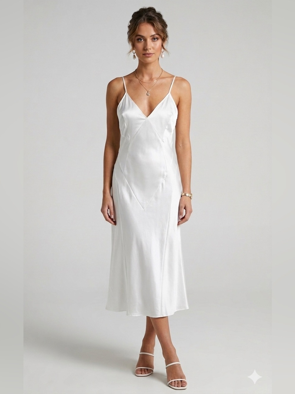 HAH Revolve Give A Midi White Satin Slip Dress Y2K Coquette Nightgown Bridal MED